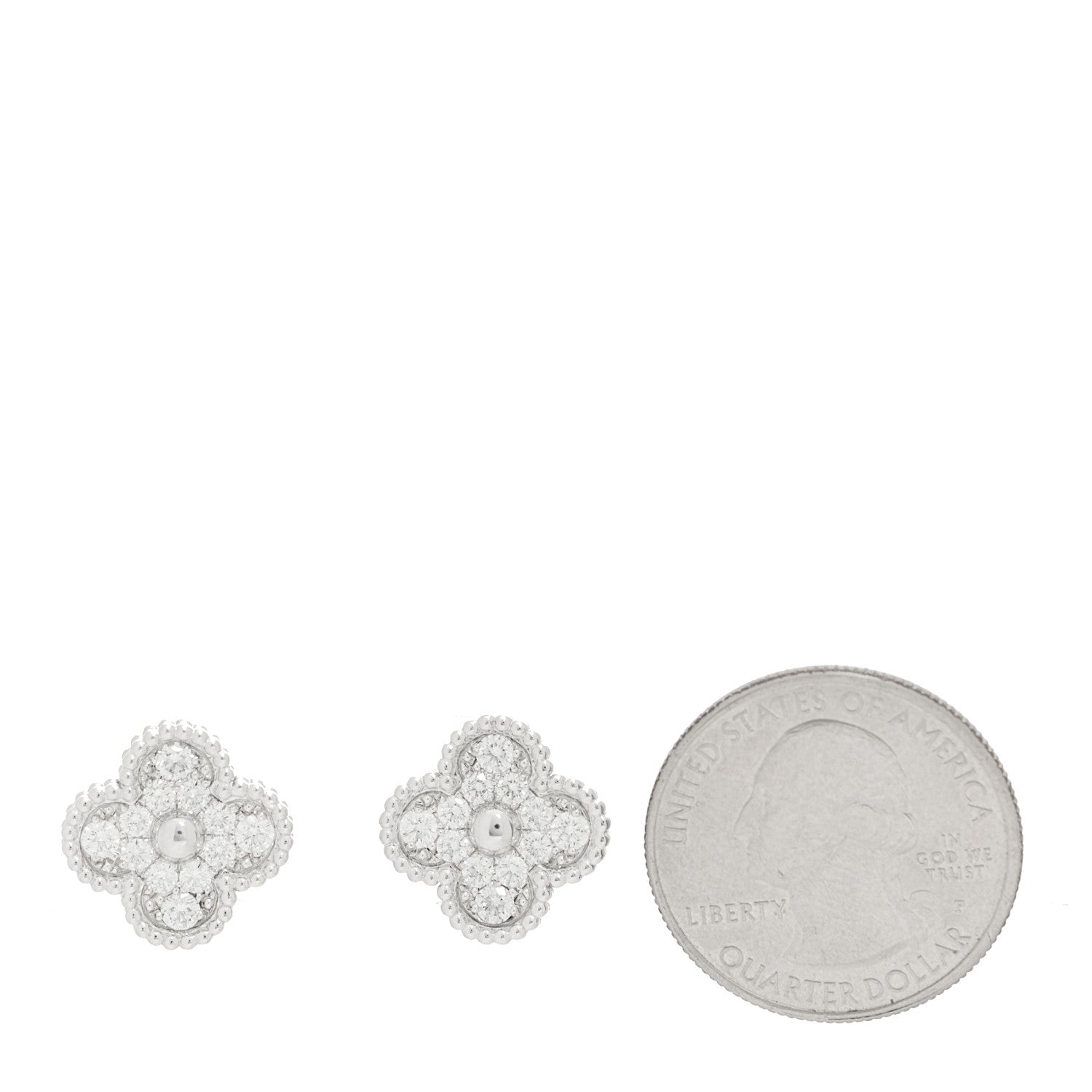 Van Cleef & Arpels 18K White Gold Diamond Vintage Alhambra Earrings 2 of 5