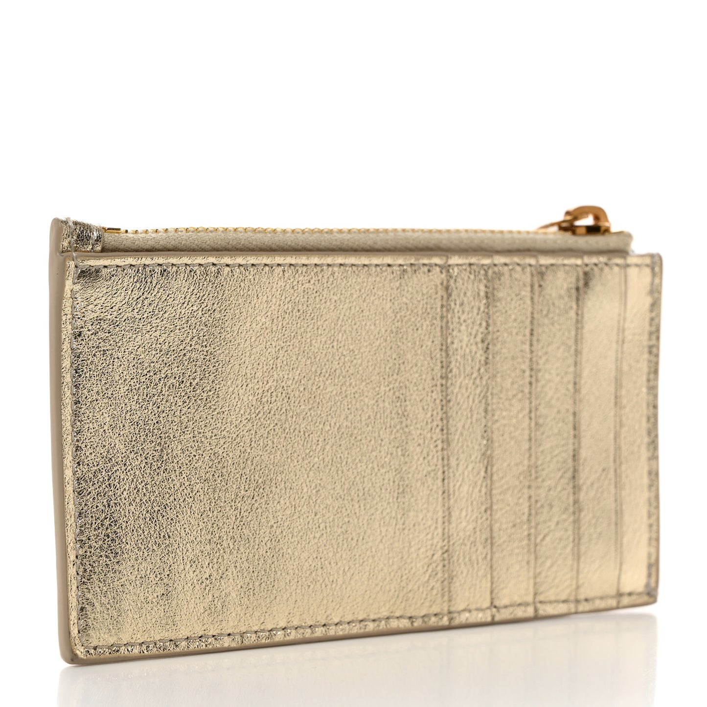 Metallic Calfskin Monogram Fragments Zippered Card Case Platino