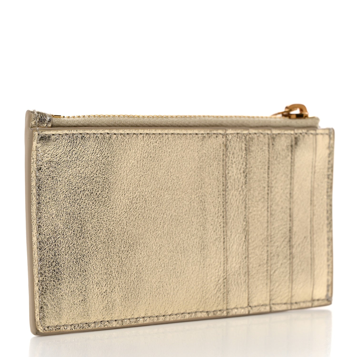 Saint Laurent Metallic Calfskin Monogram Fragments Zippered Card Case Platino 3 of 7