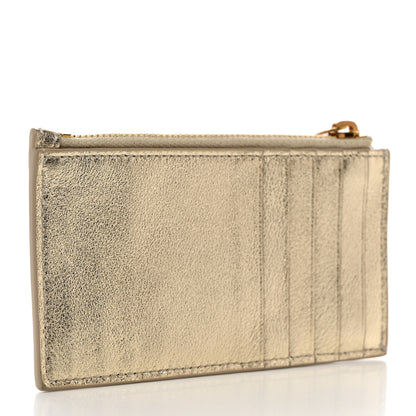 Saint Laurent Metallic Calfskin Monogram Fragments Zippered Card Case Platino 3 of 7