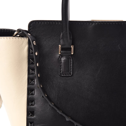 Valentino Garavani Vitello Bi-Color Small Rockstud Double Handle Tote Ivory Black 10 of 12