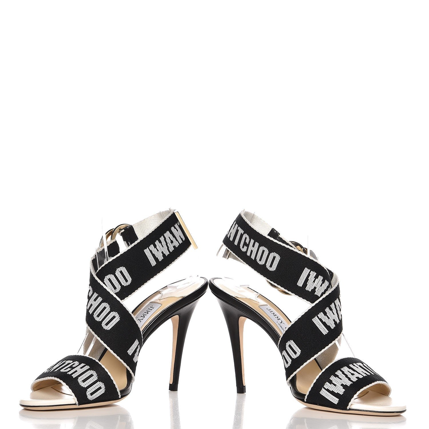 Jimmy Choo Nappa Nylon Bailey Logo Tape Sandals 36 Black Chalk 5 of 9