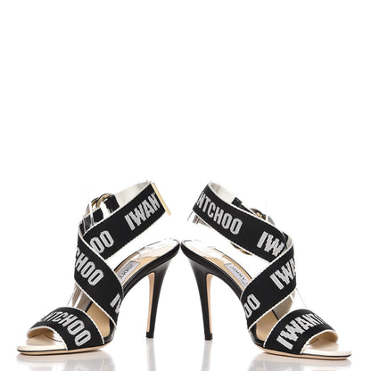 Jimmy Choo Nappa Nylon Bailey Logo Tape Sandals 36 Black Chalk 5 of 9