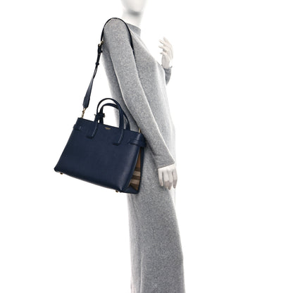Burberry Derby Calfskin Vintage Check Medium Banner Tote Regency Blue 2 of 12