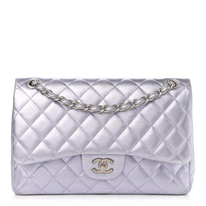 Chanel Metallic Lambskin Quilted Jumbo Double Flap Light Purple 1 of 13