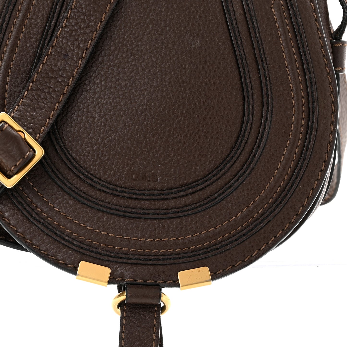 Calfskin Mini Marcie Round Crossbody Bag Coffee Shot