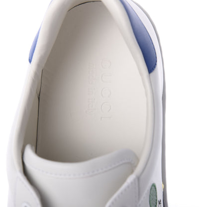 Gucci Calfskin Miro Soft Tennis Embroidered Mens Ace Sneakers 9.5 White Rio Blue 5 of 7