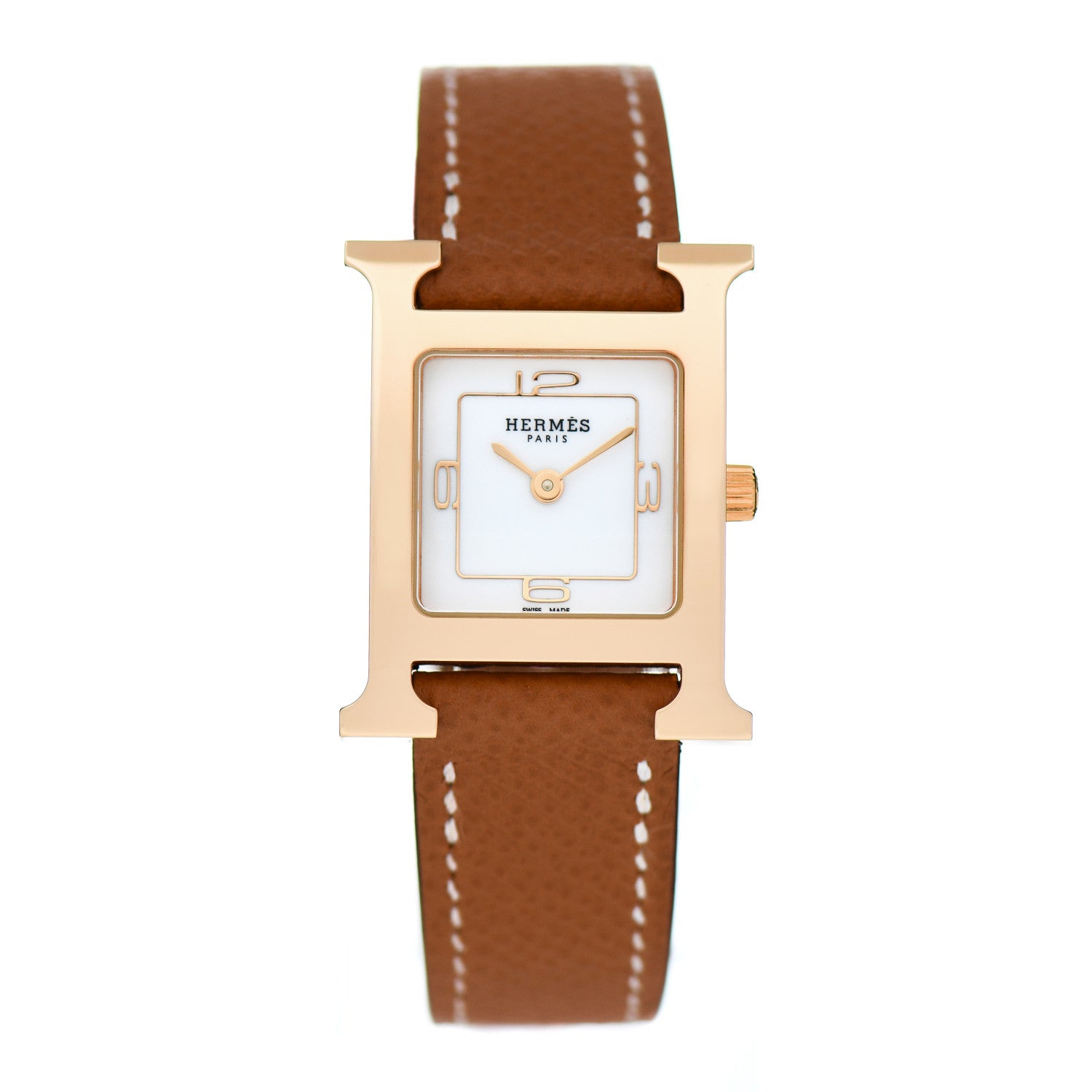 Hermes Stainless Steel Epsom 21mm Heure H Hour Quartz Watch Gold 1 of 5