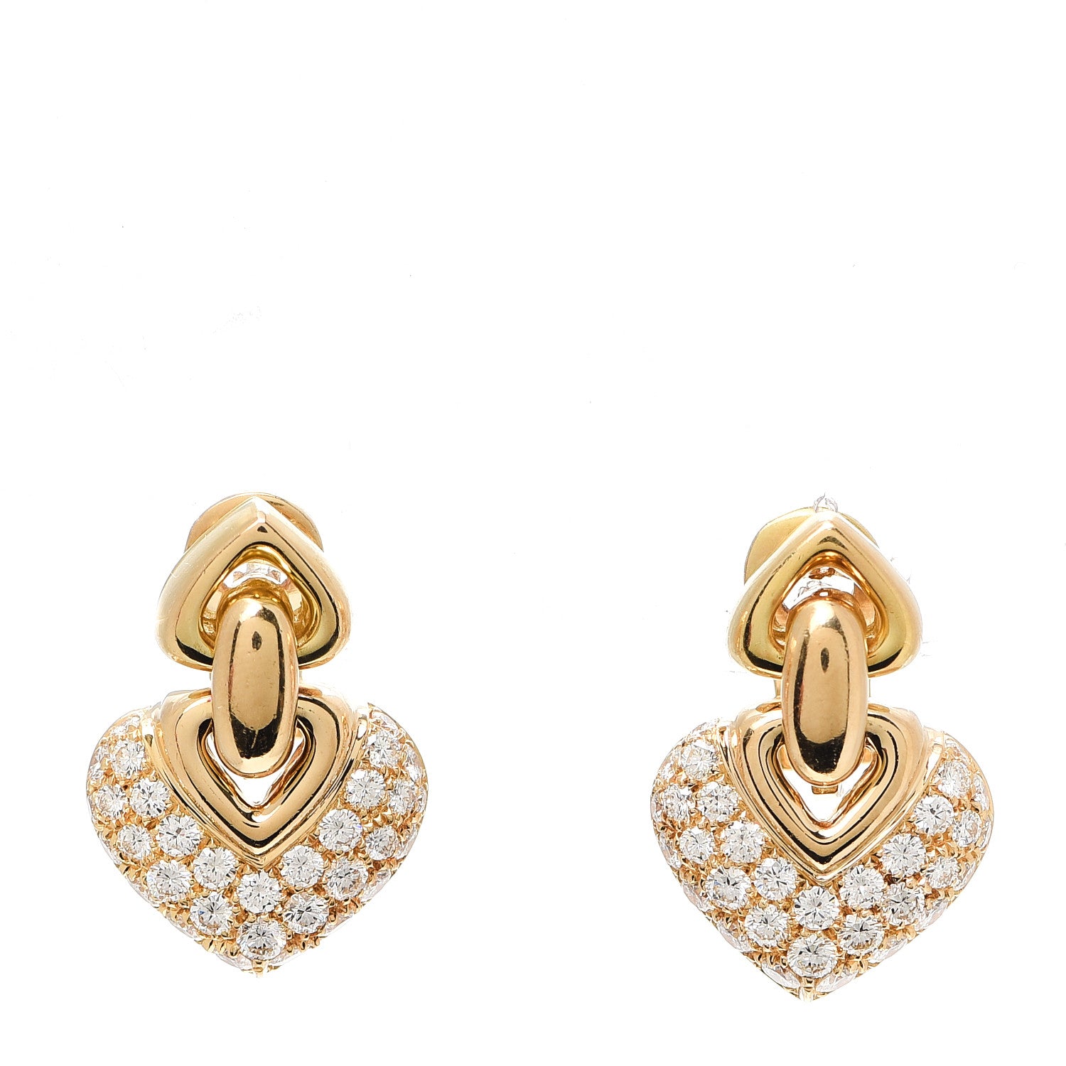 Bulgari 18K Yellow Gold Diamond Doppio Cuore Earrings 1 of 4