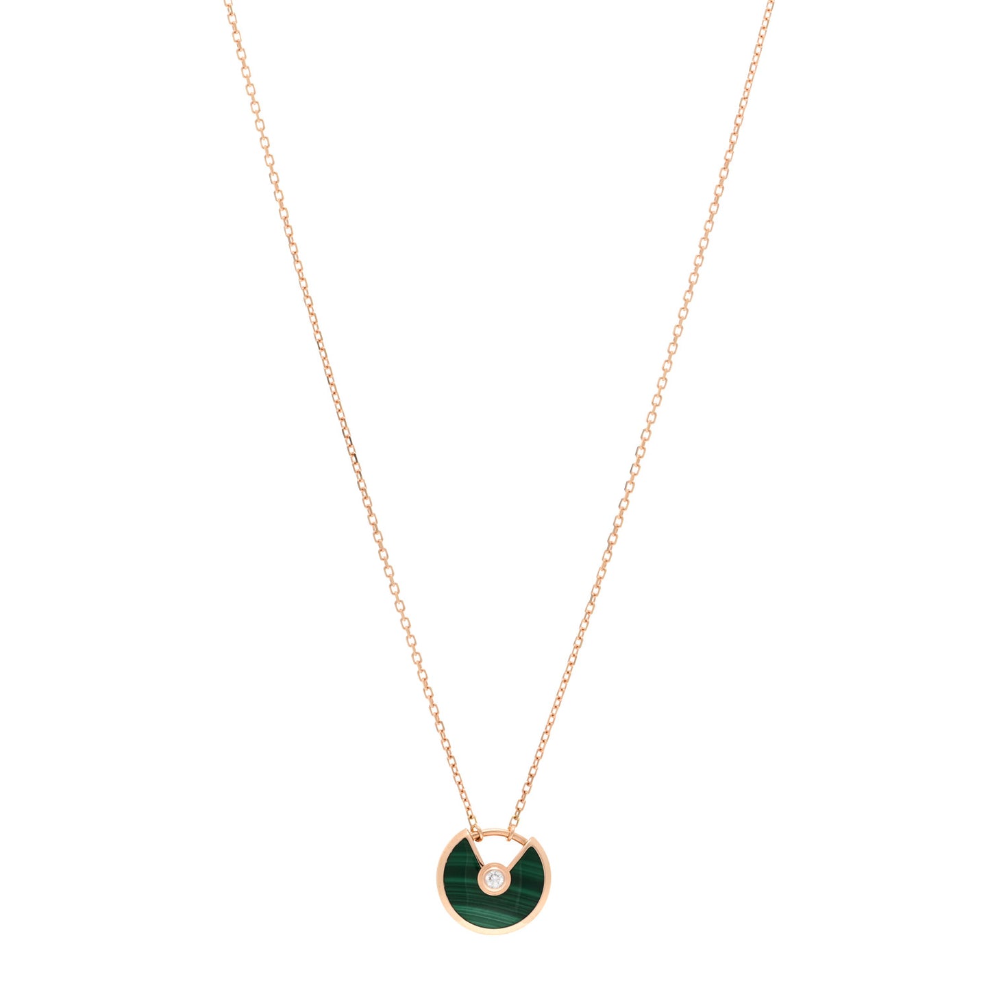 18K Pink Gold Diamond Malachite XS Amulette de Cartier Pendant Necklace