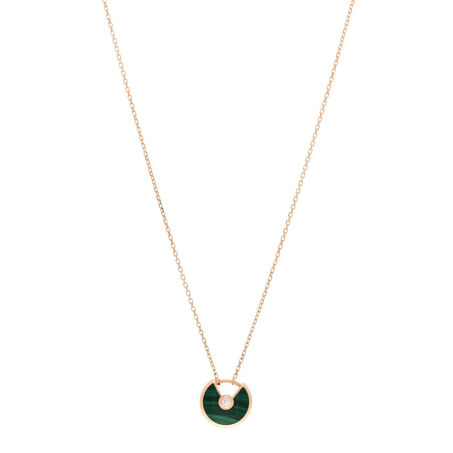 Cartier 18K Pink Gold Diamond Malachite XS Amulette de Cartier Pendant Necklace 1 of 4