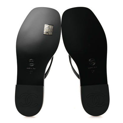 Chanel Goatskin CC Times Square Thong Sandals 37 Black 7 of 12