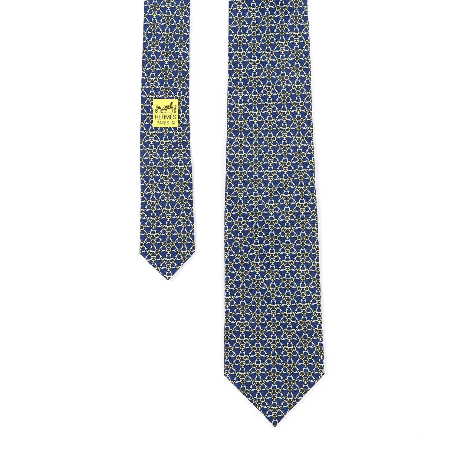 Hermes Silk Mens Ronde Des Etriers Neck Tie Ocean Ciel Jaune 2 of 3