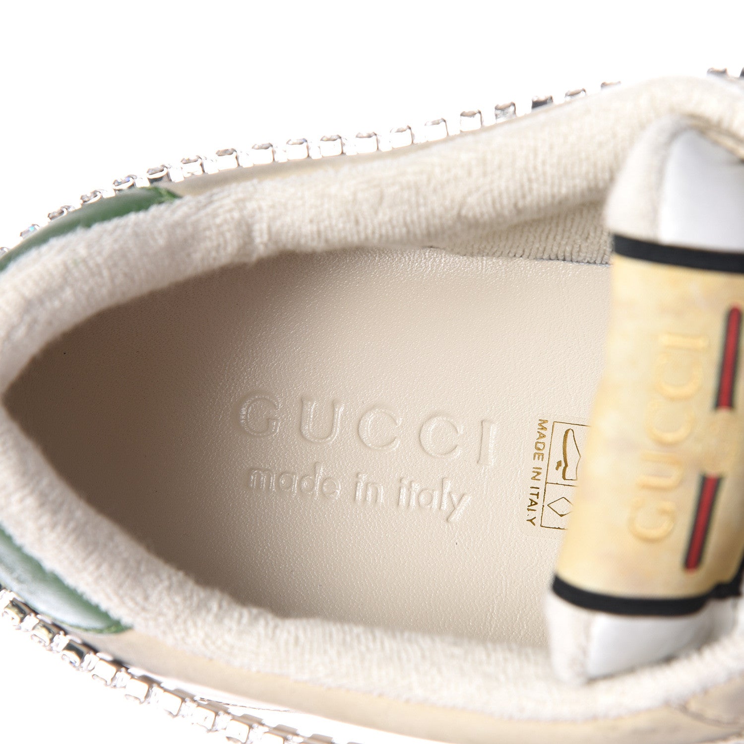 Gucci Nubuck Calfskin Web Removable Crystals Mens Screener Sneakers 8 Dusty Milk New Mystic White 10 of 12