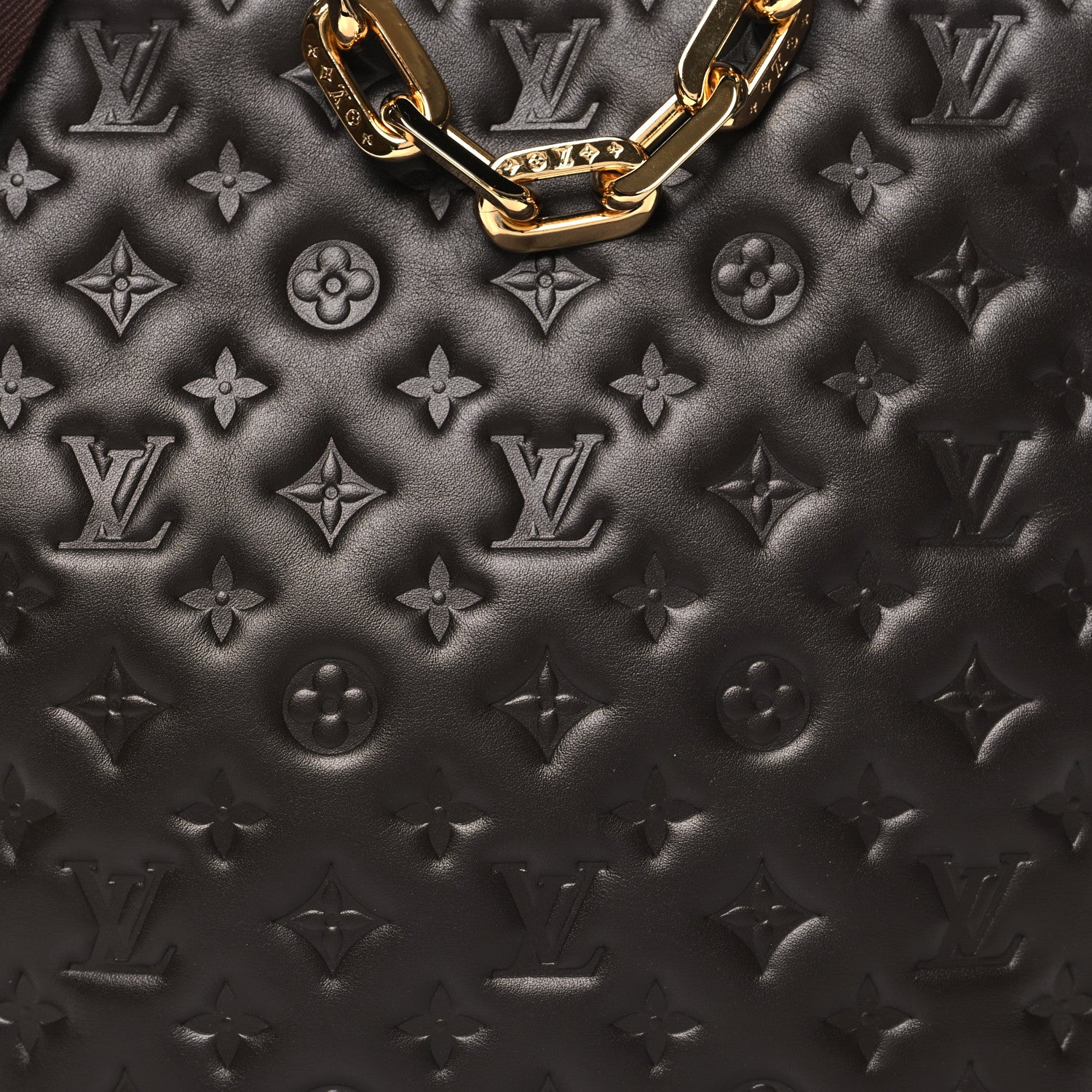 Louis Vuitton Calfskin Embossed Monogram Coussin Hobo MM Chocolate 8 of 10