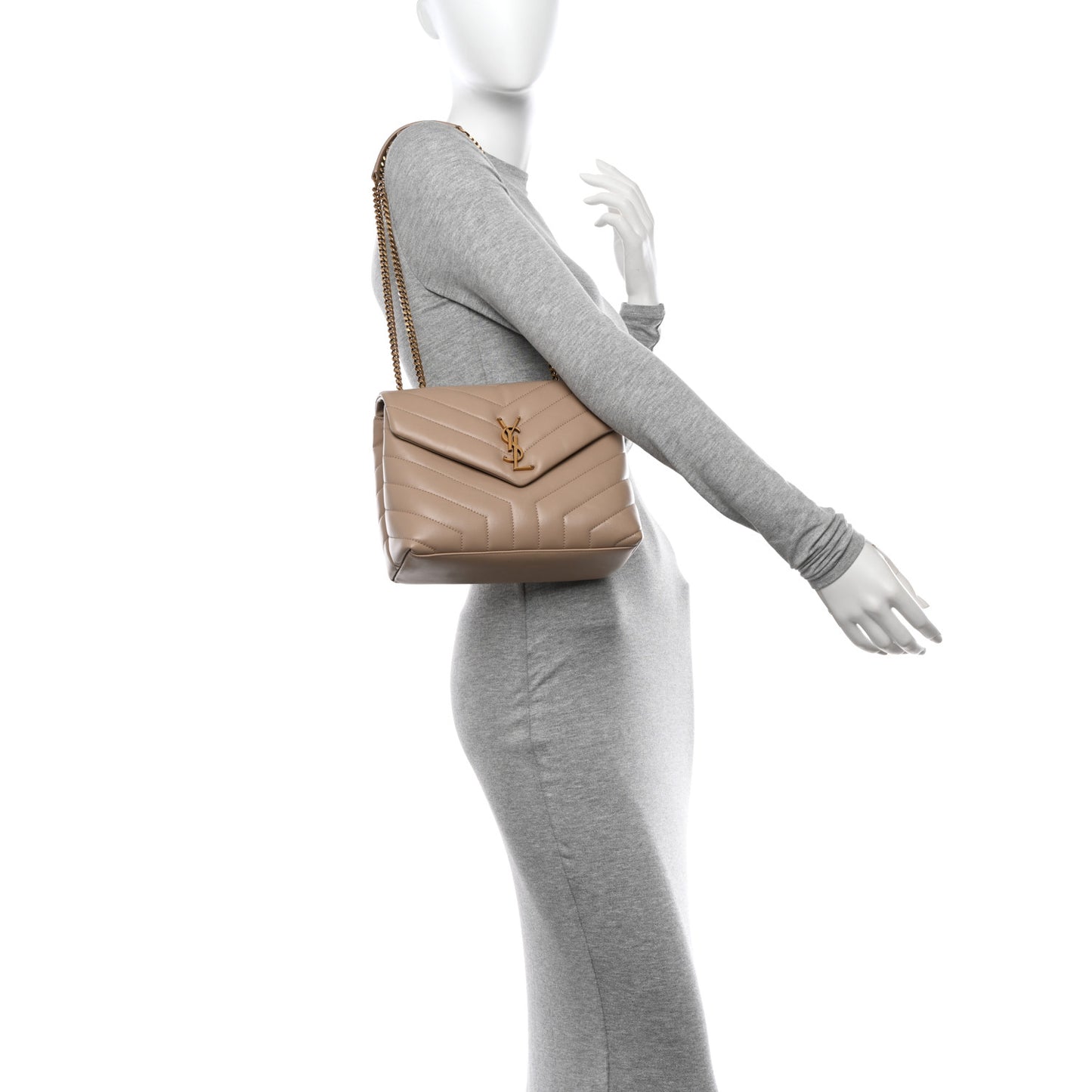 Calfskin Y Quilted Monogram Small Loulou Chain Satchel Dark Beige