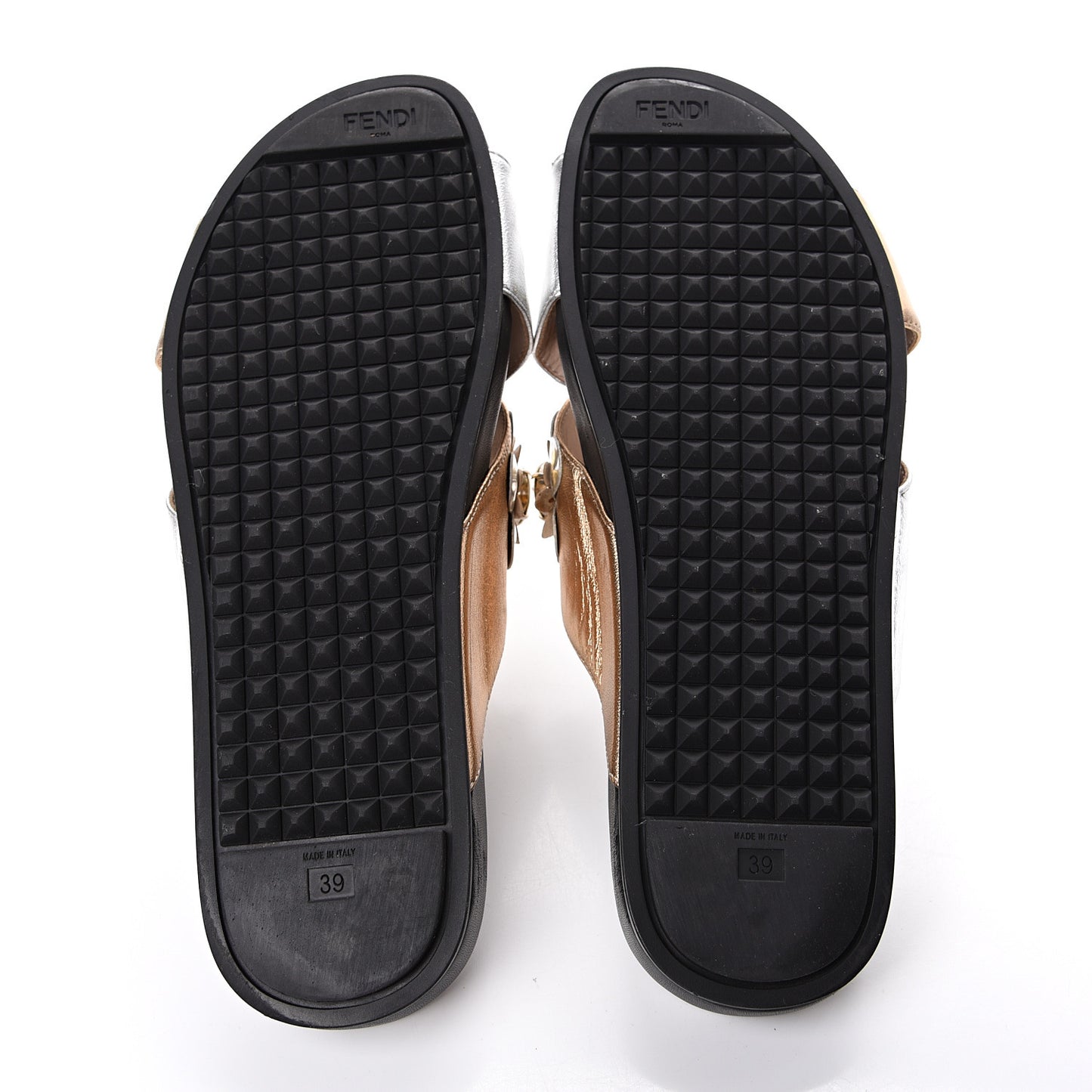 Metallic Nappa Crystal Flowerland Crisscross Slide Sandals 39 Argento Bronze Gold