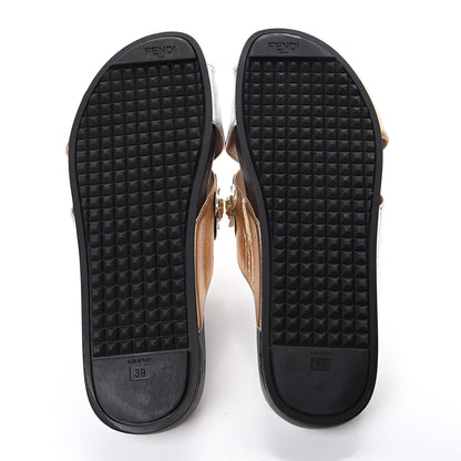 Fendi Metallic Nappa Crystal Flowerland Crisscross Slide Sandals 39 Argento Bronze Gold 5 of 7