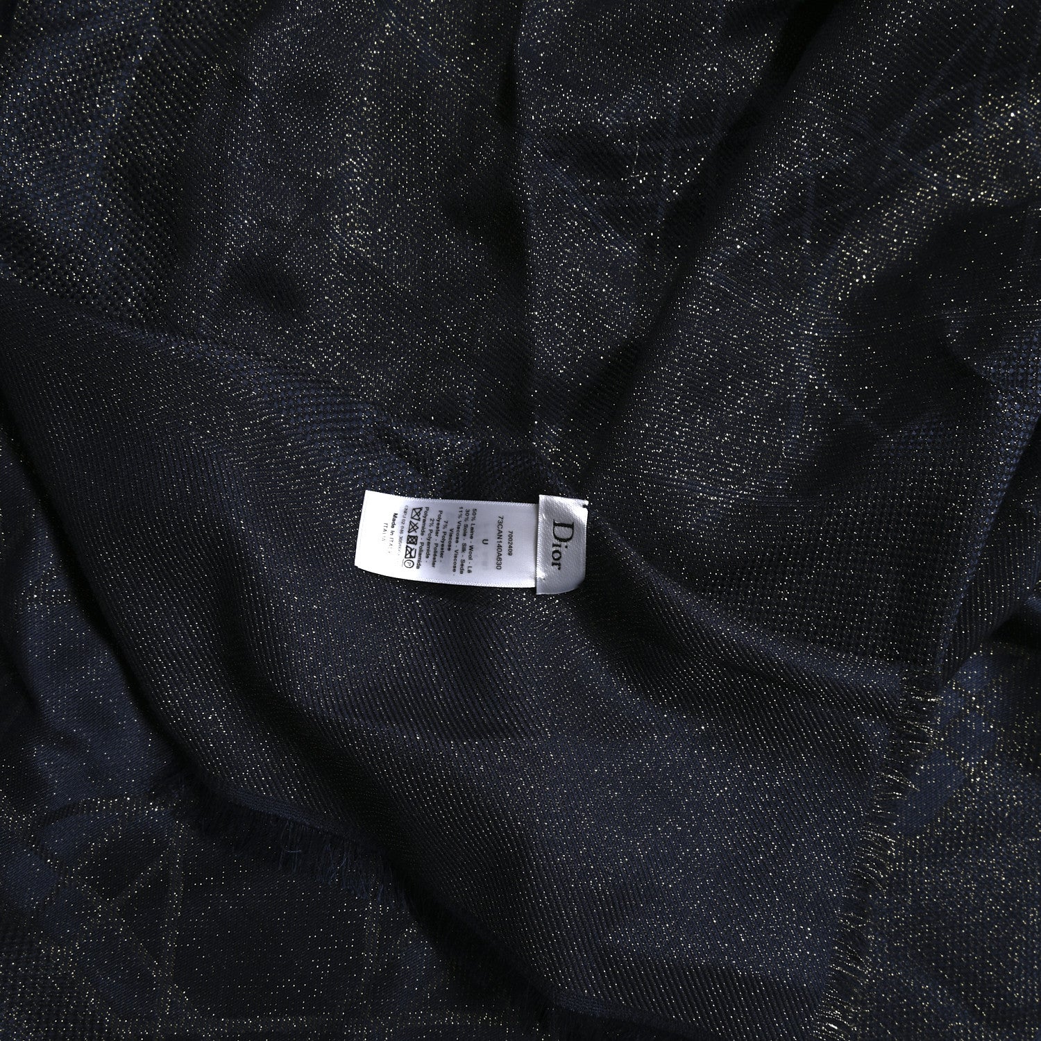 Christian Dior Wool Silk Metallic Cannage Scarf Blue Gold 3 of 3