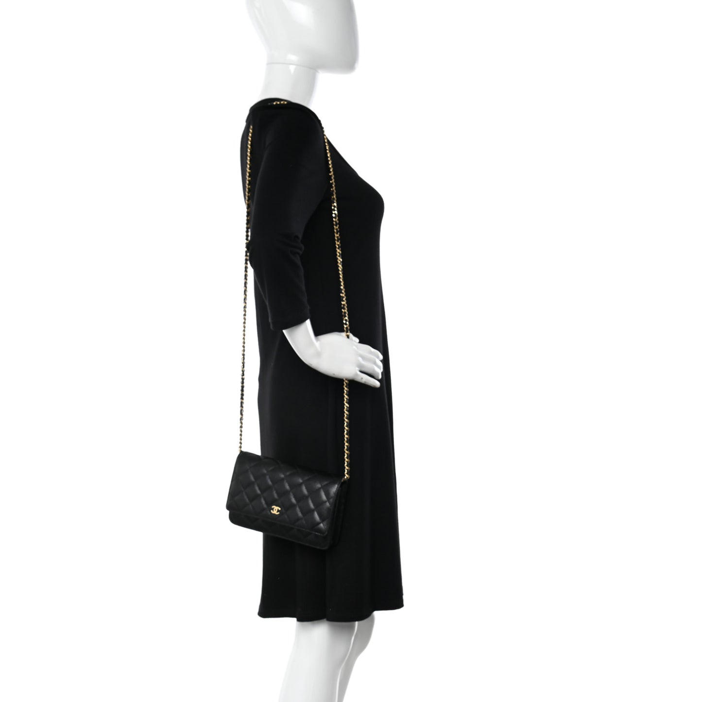 Caviar Quilted Wallet on Chain WOC Black