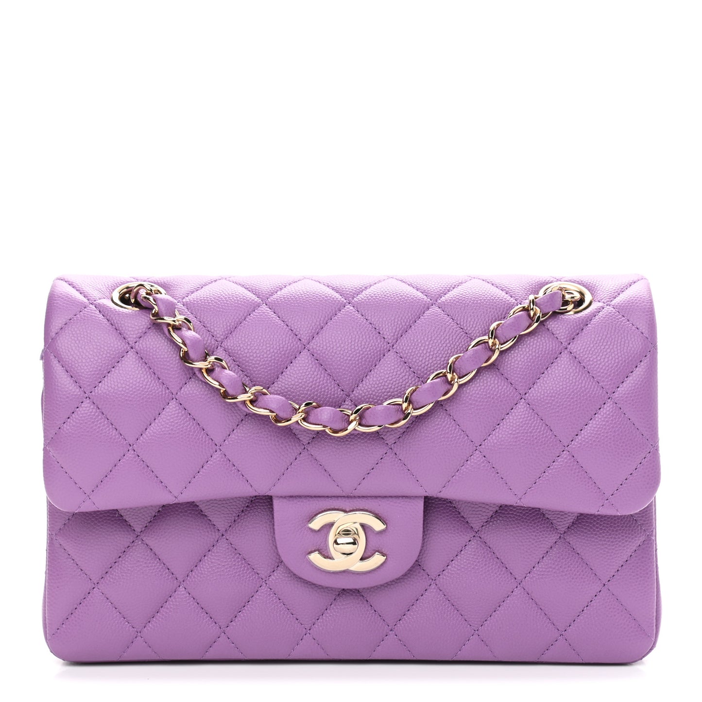 Caviar Quilted Small Double Flap Purple