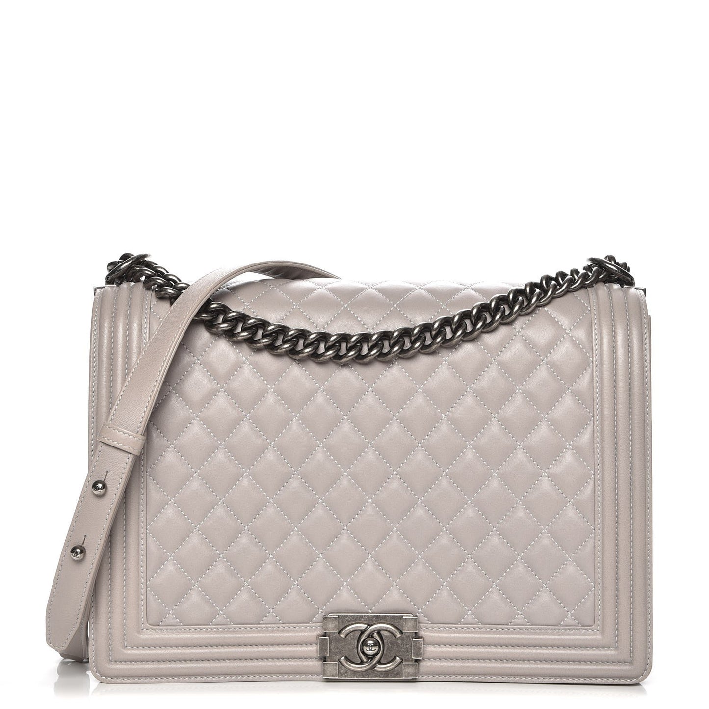 Lambskin Quilted Large Boy Flap Grey