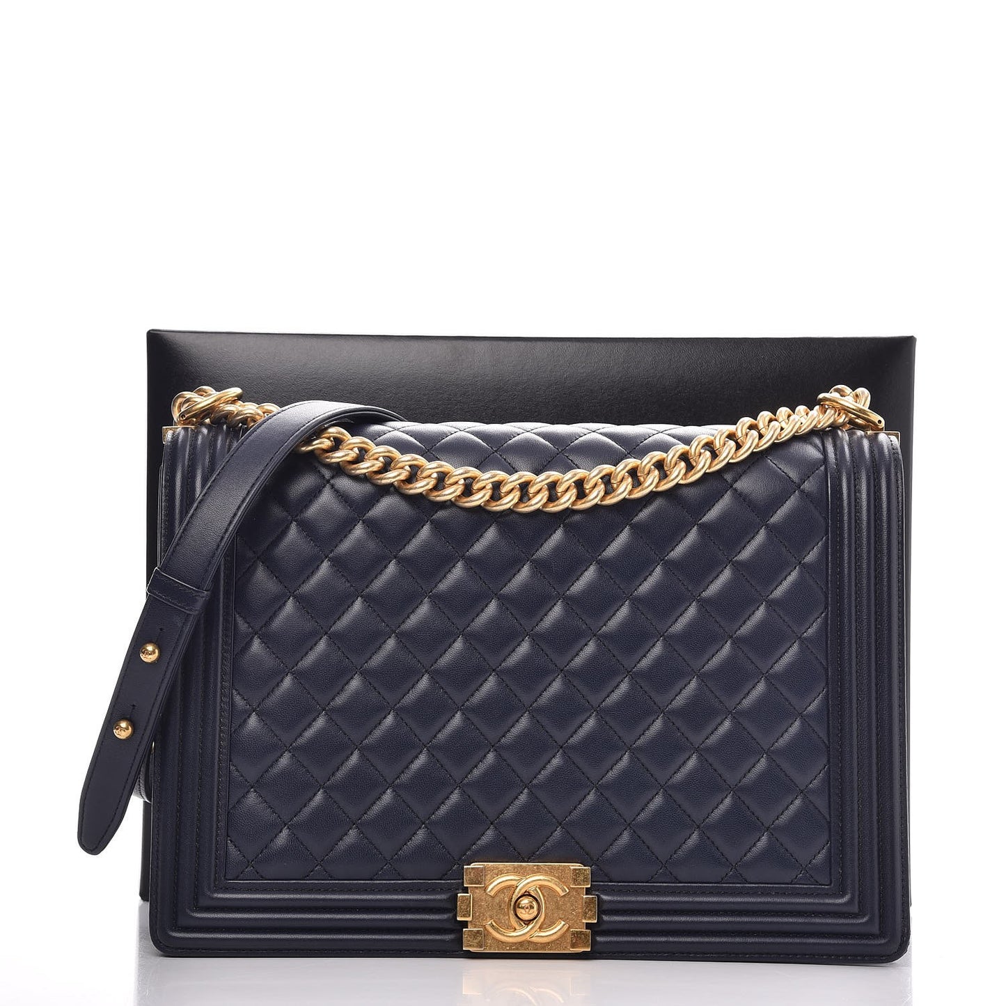Lambskin Quilted Large Boy Flap Dark Navy