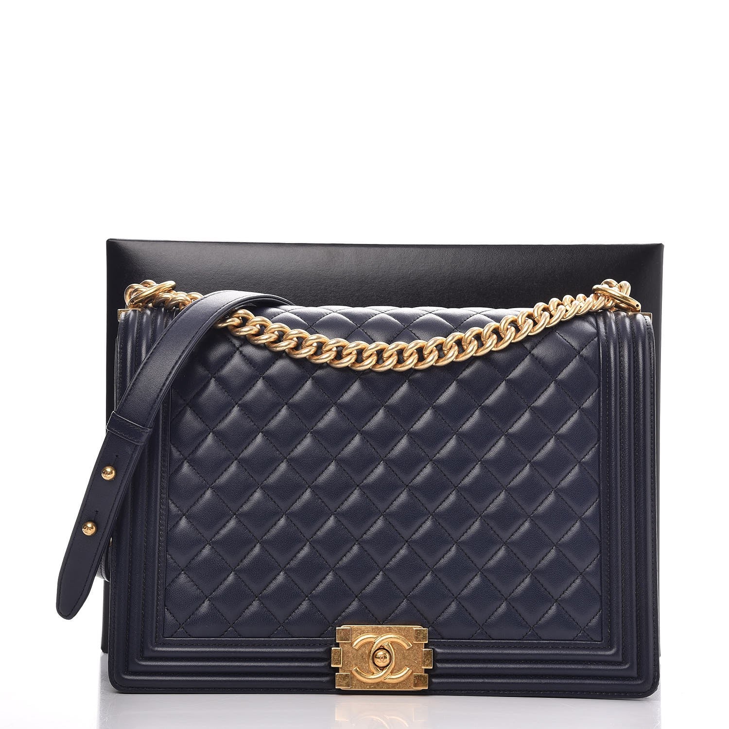 Chanel Lambskin Quilted Large Boy Flap Dark Navy 8 of 8