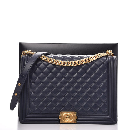 Chanel Lambskin Quilted Large Boy Flap Dark Navy 8 of 8