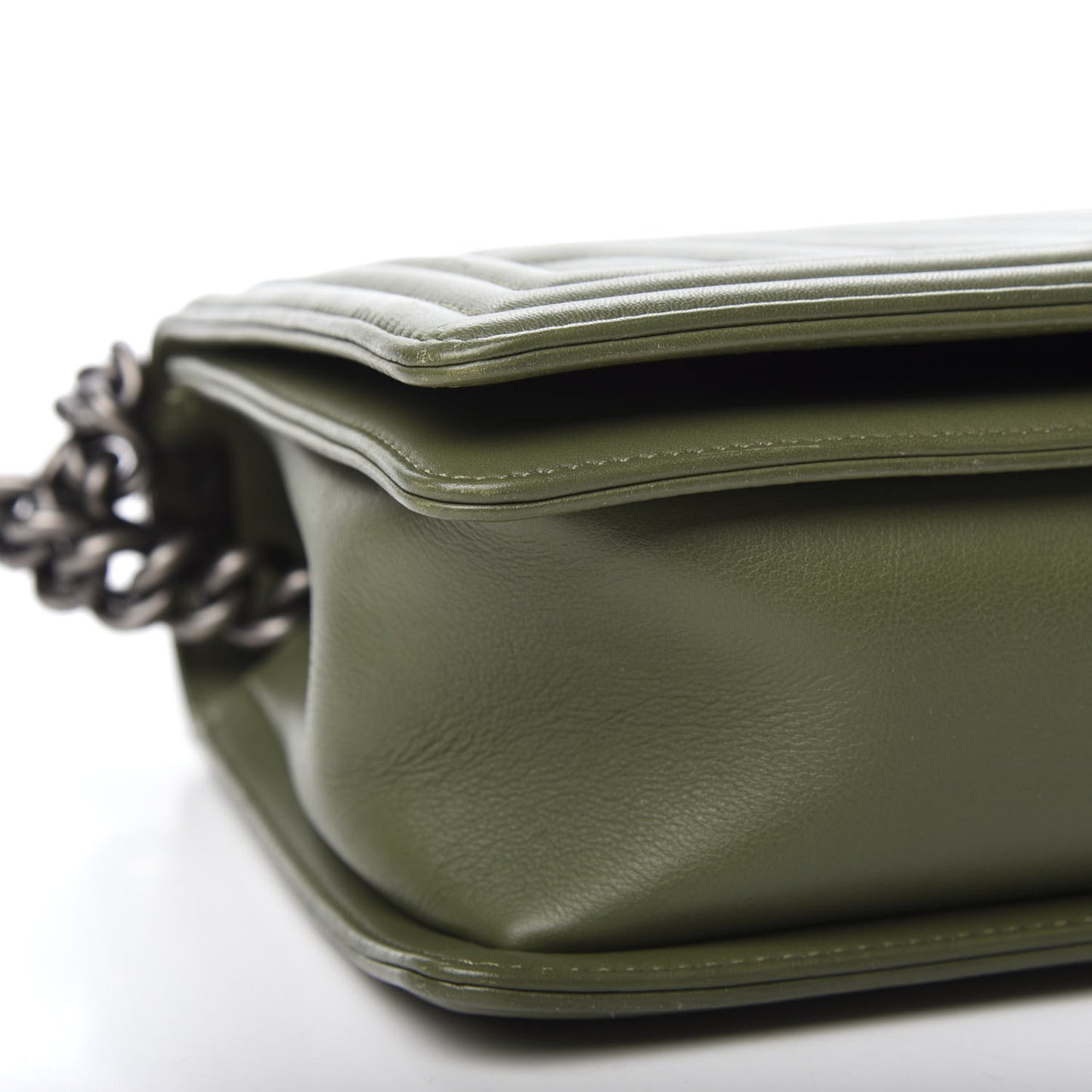 Calfskin Chevron Quilted New Medium Boy Flap Dark Green