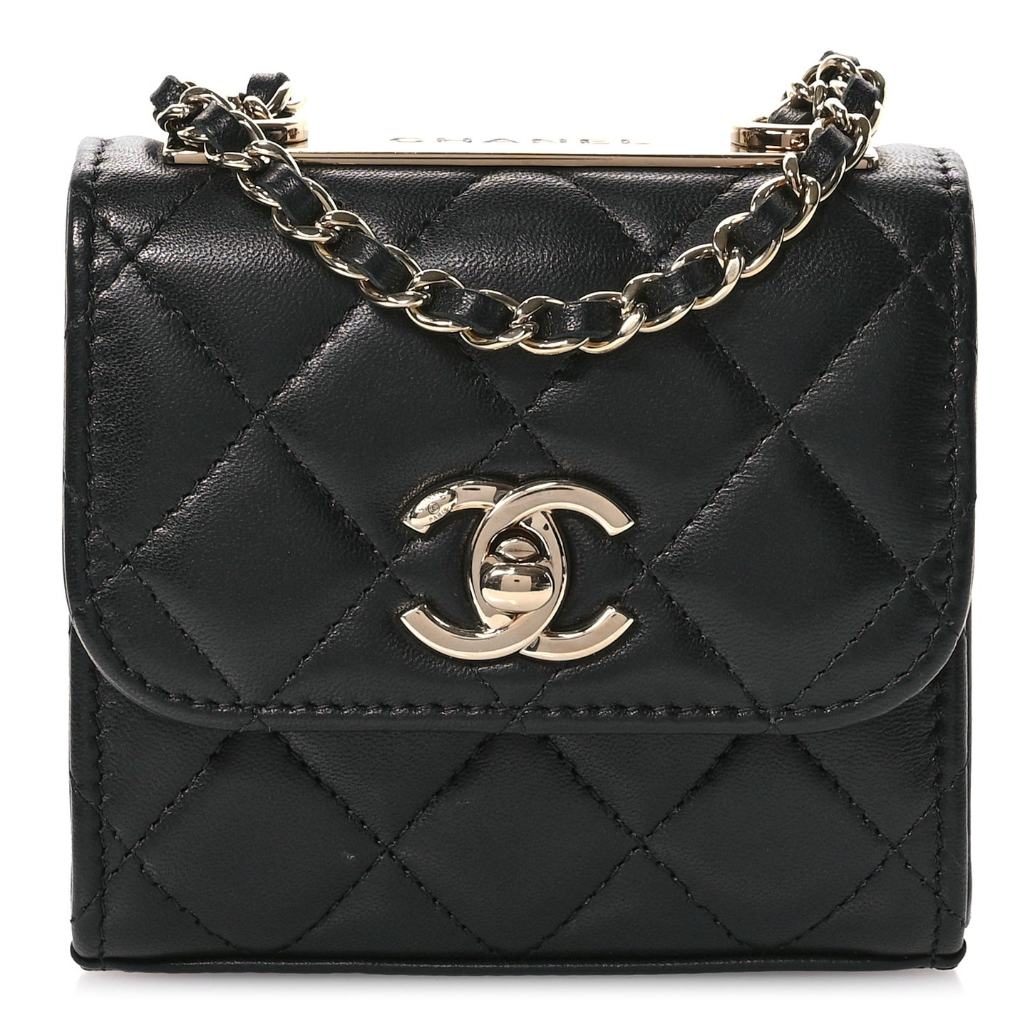 Lambskin Quilted Mini Trendy CC Clutch With Chain Black