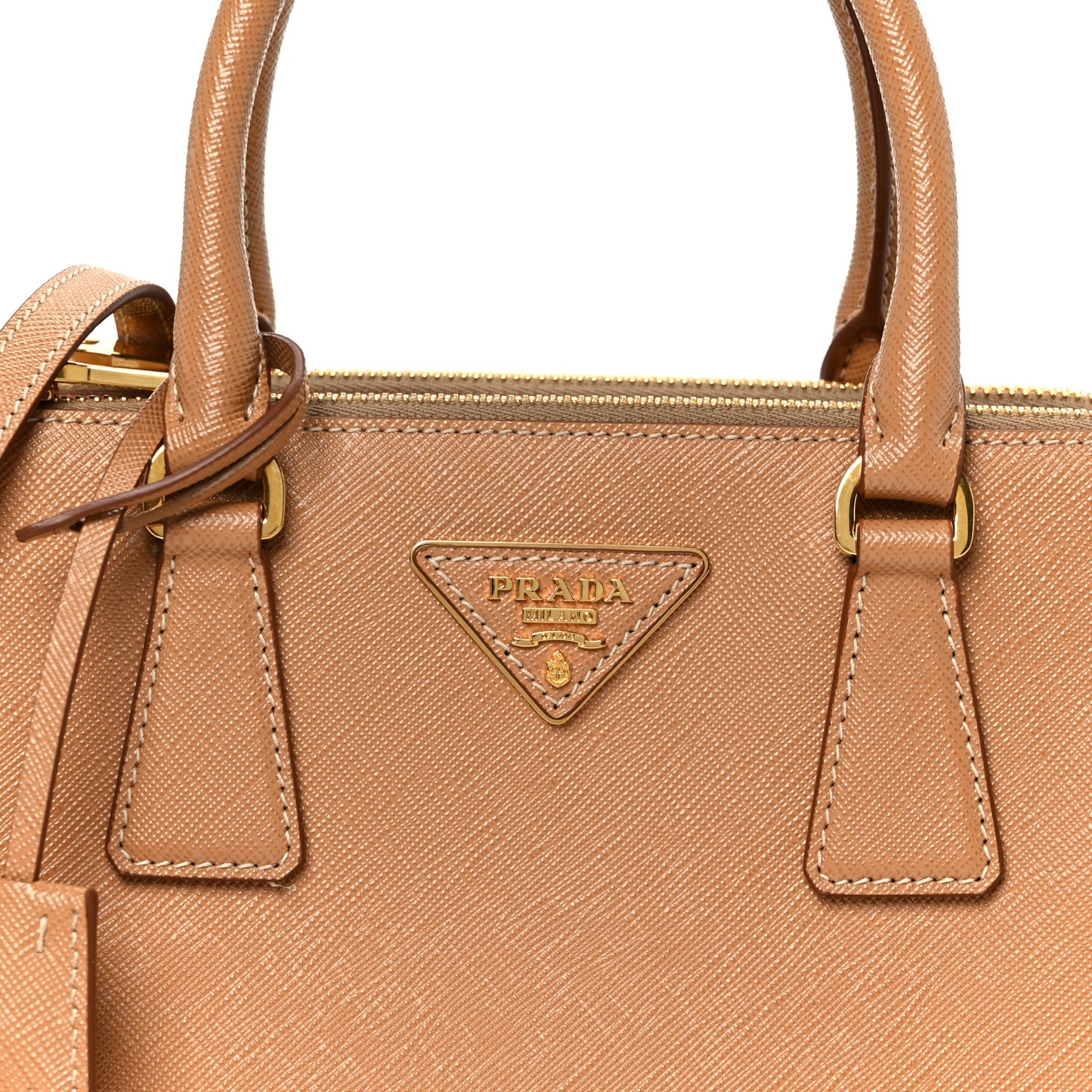 Saffiano Mini Galleria Double Zip Tote Caramel