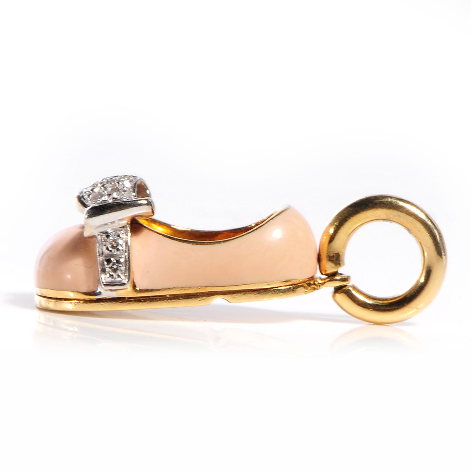 FASHIONPHILE AARONBASHA18kYellowGoldDiamondBabyBowShoePendantPink 3 of 5