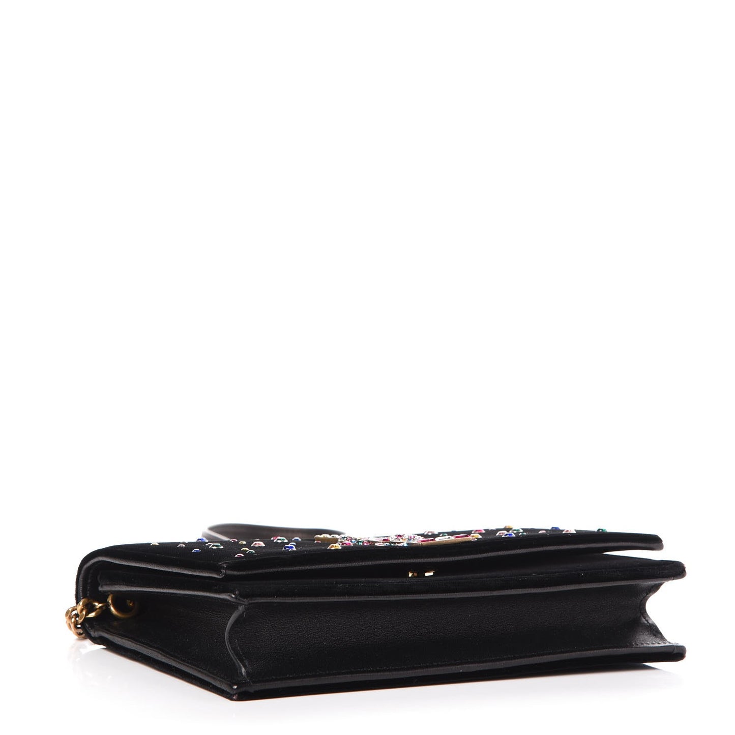 Velvet Crystal Embellished Monogram Kate Chain Wallet Black