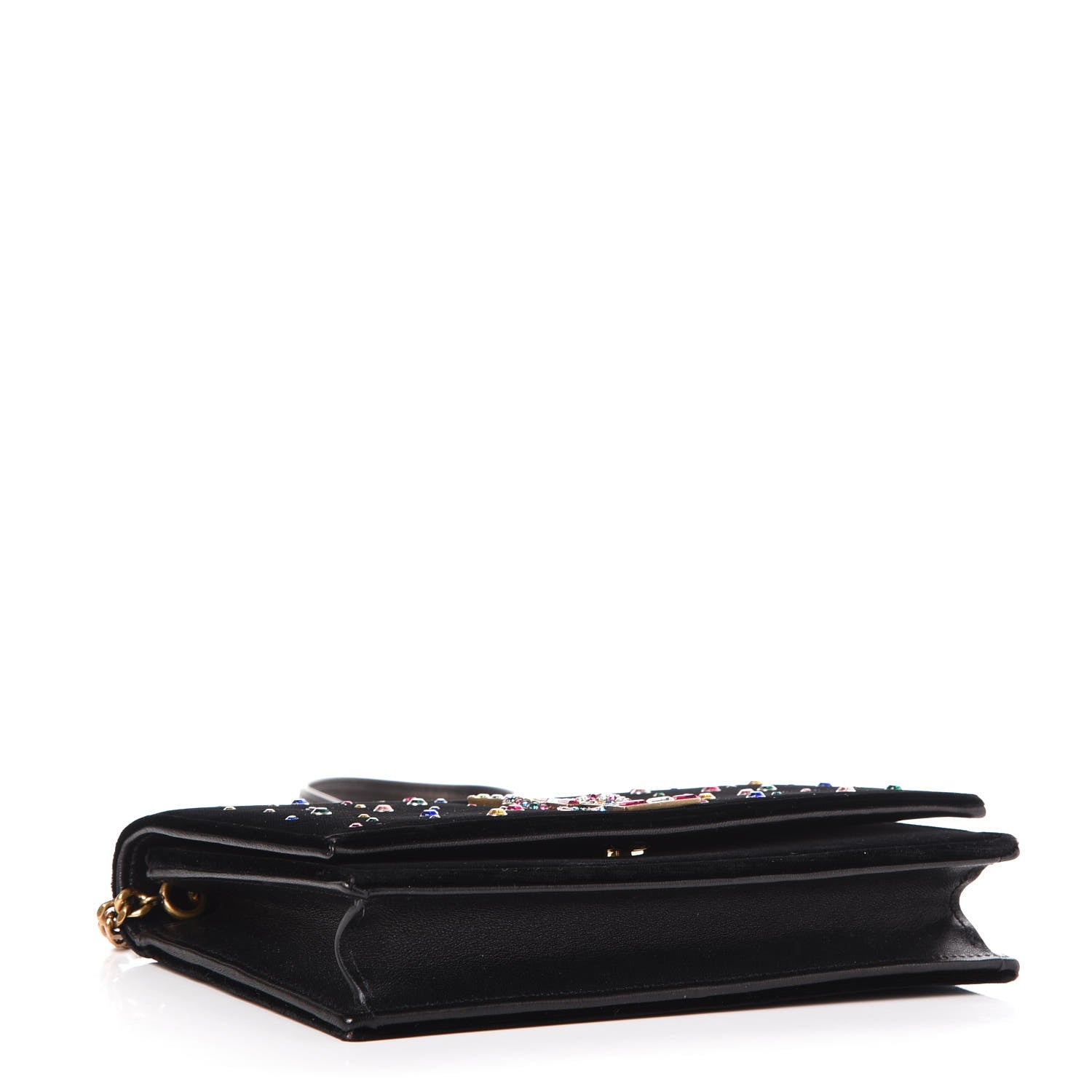 Saint Laurent Velvet Crystal Embellished Monogram Kate Chain Wallet Black 4 of 7