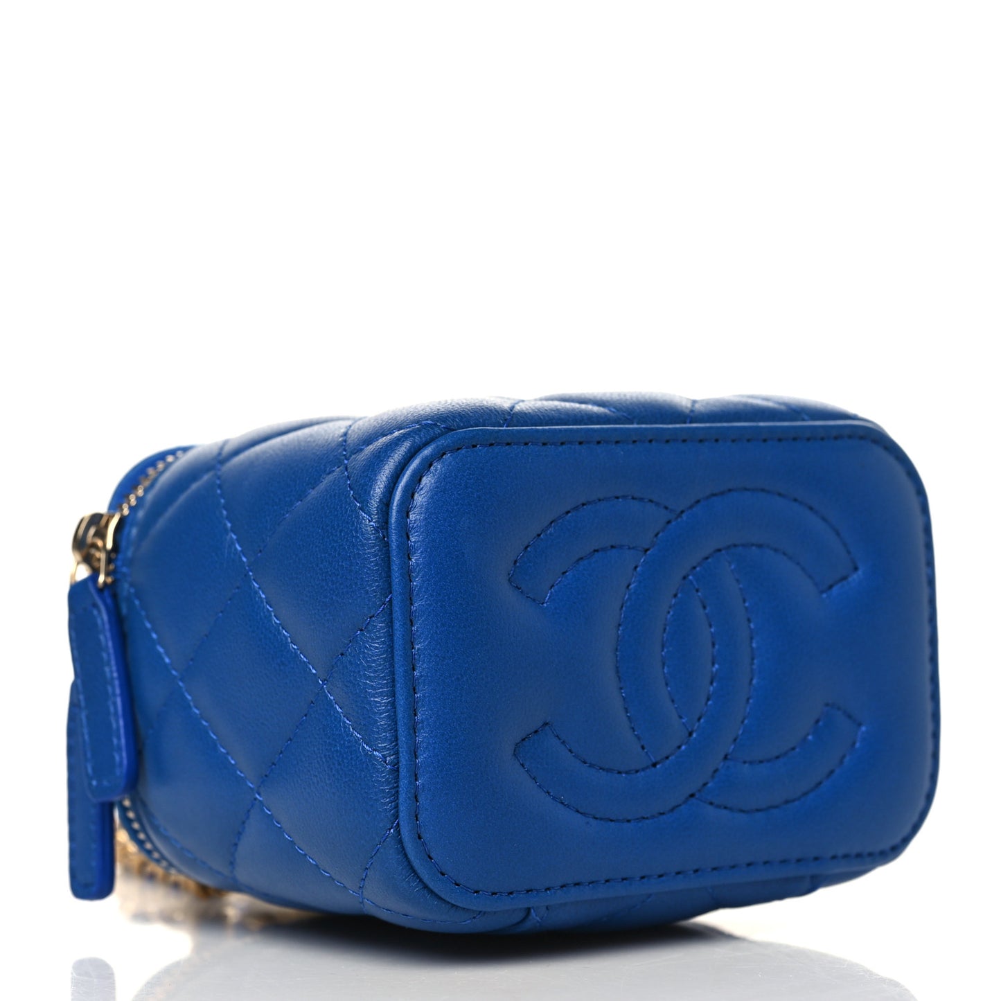 Lambskin Quilted Pearl Crush Mini Vanity Case With Chain Blue