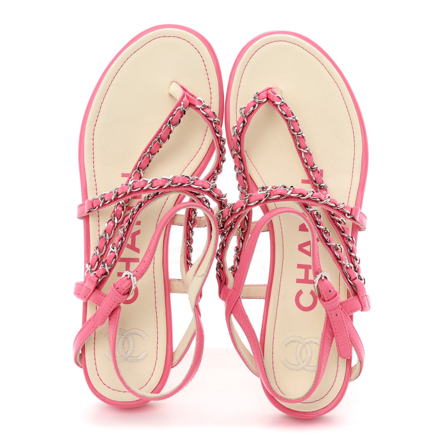 Calfskin Chain Braided Sandals 39 Pink