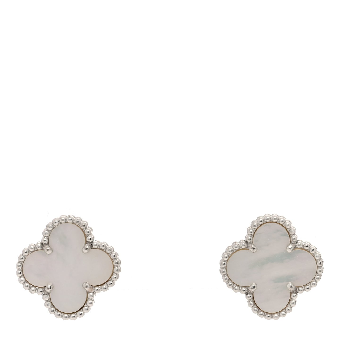 18K White Gold Mother of Pearl Vintage Alhambra Earrings