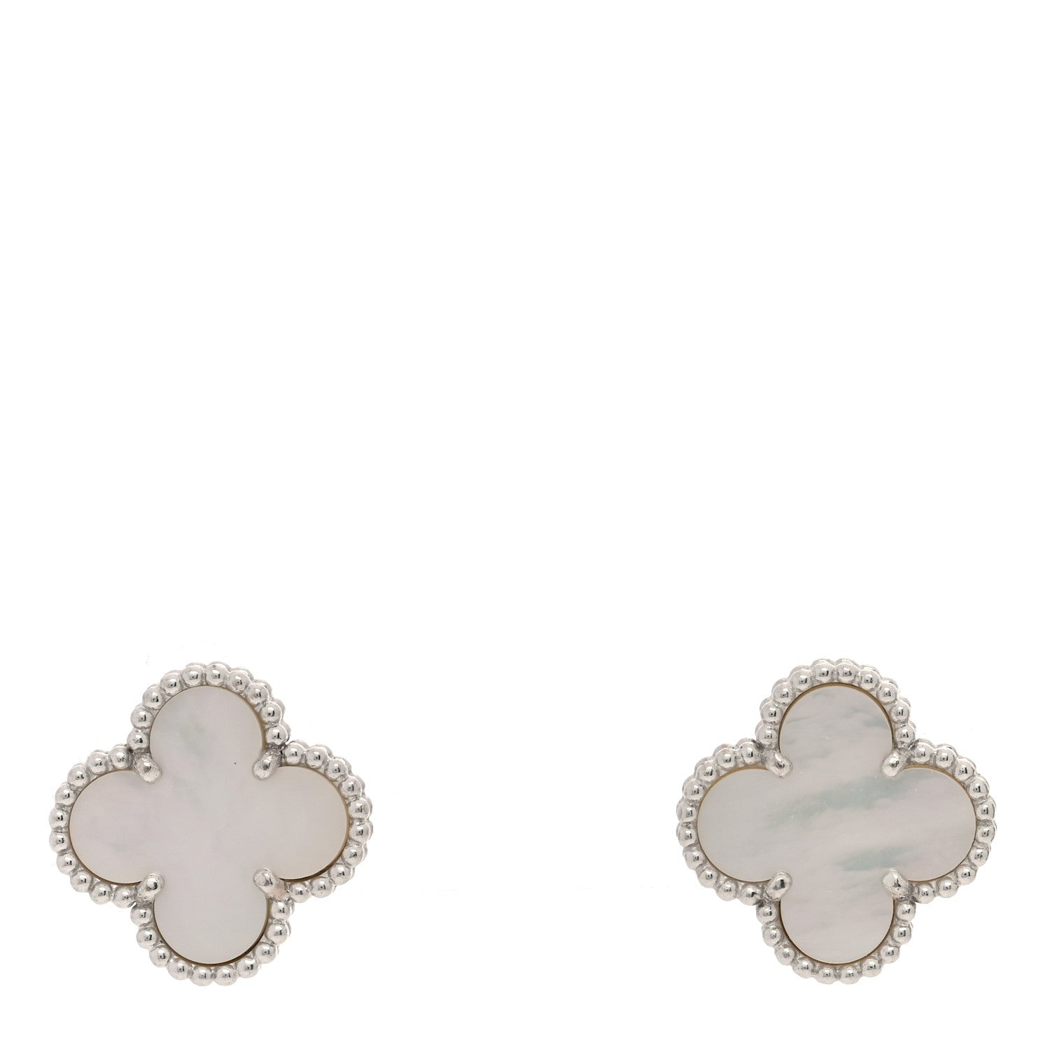 Van Cleef & Arpels 18K White Gold Mother of Pearl Vintage Alhambra Earrings 1 of 5