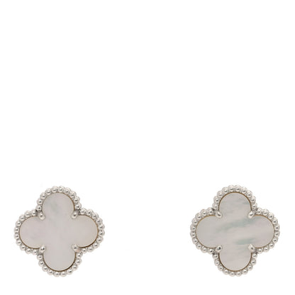 Van Cleef & Arpels 18K White Gold Mother of Pearl Vintage Alhambra Earrings 1 of 5