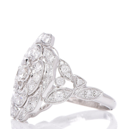 Chanel 18K White Gold Diamond Bouton de Camélia Ring 56 7.5 3 of 7