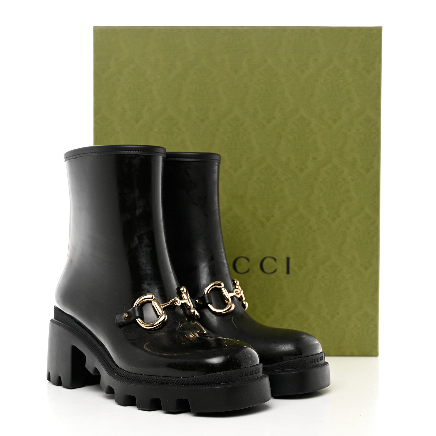 Gucci Rubber Womens Horsebit Ankle Boots 37 Black 8 of 8