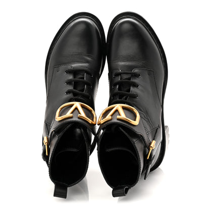Valentino Garavani Calfskin Womens VLOGO 70mm Combat Boots 37.5 Black 2 of 10