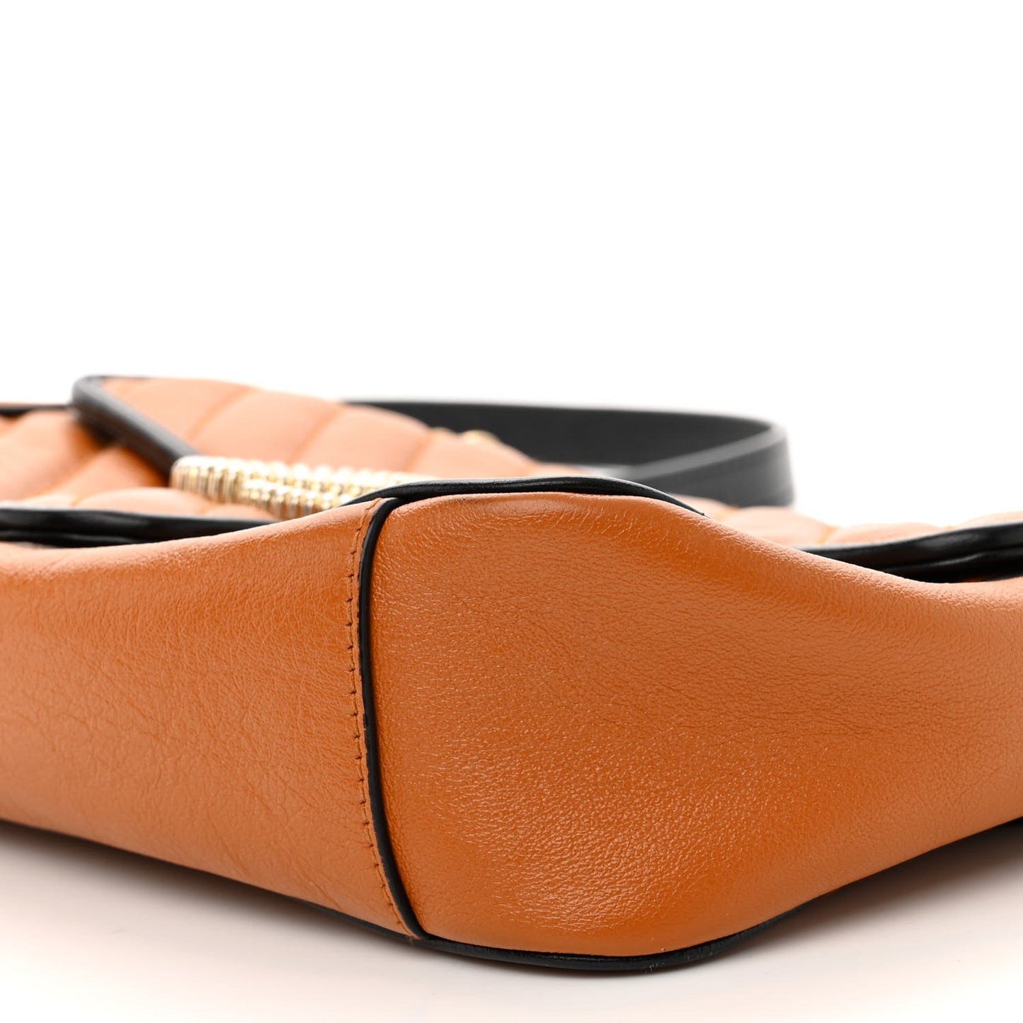 Vintage Effect Calfskin Matelasse Diagonal Small Torchon GG Marmont Shoulder Bag Cognac Black