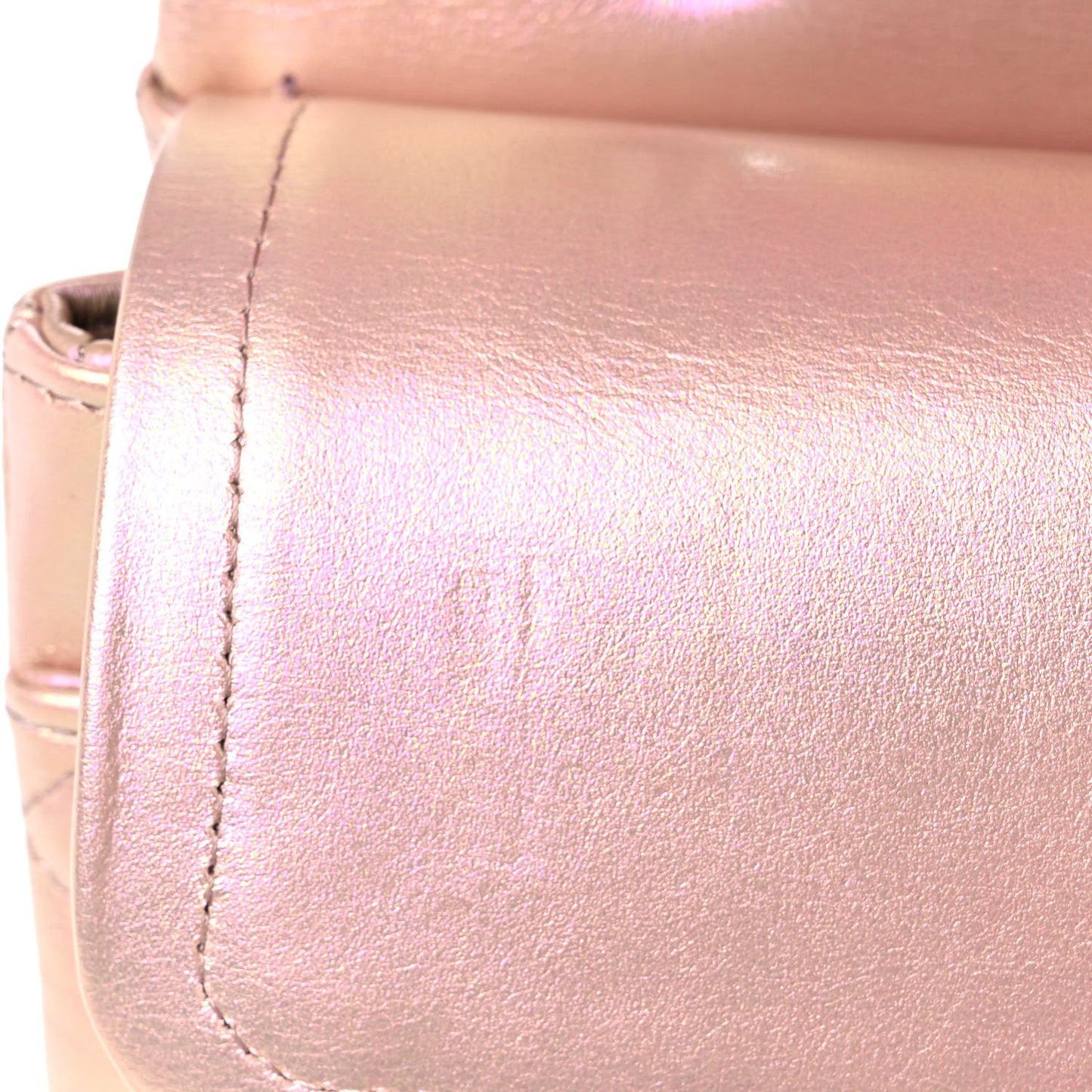 Iridescent Calfskin Quilted Medium Double Flap Pink