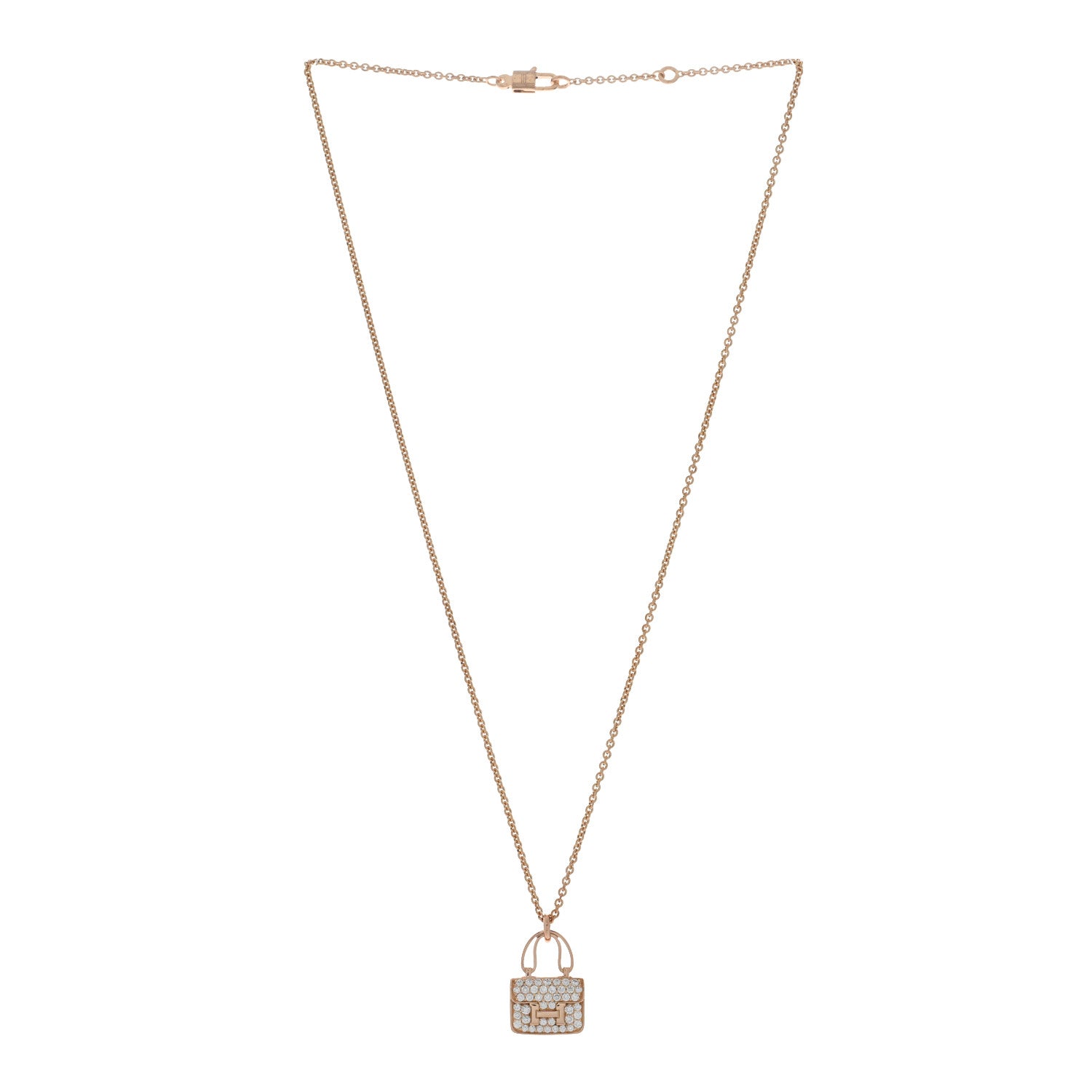 Hermes 18K Rose Gold Diamond Constance Amulettes Pendant Necklace 2 of 6