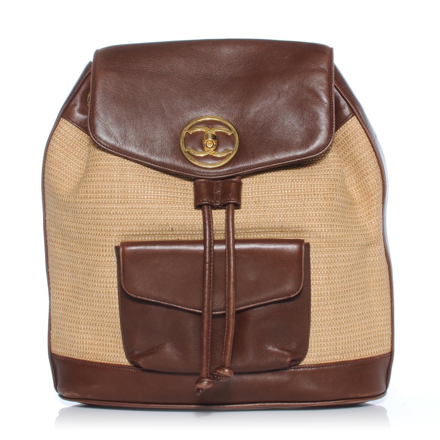 Leather Straw Backpack Brown