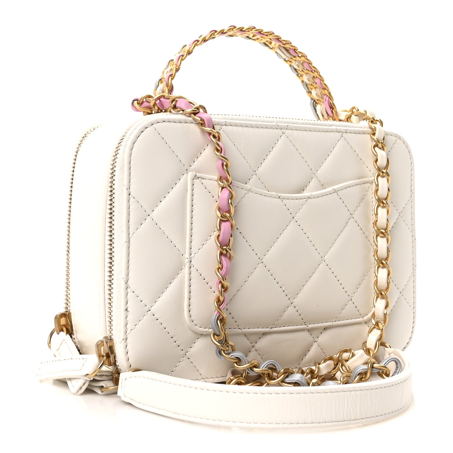 Chanel Shiny Calfskin Quilted Top Handle Vanity Case White 3 of 10