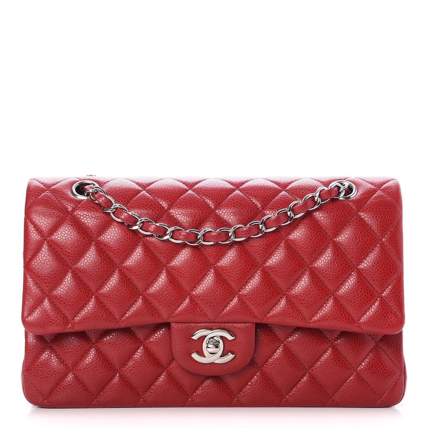 Caviar Quilted Medium Double Flap Red