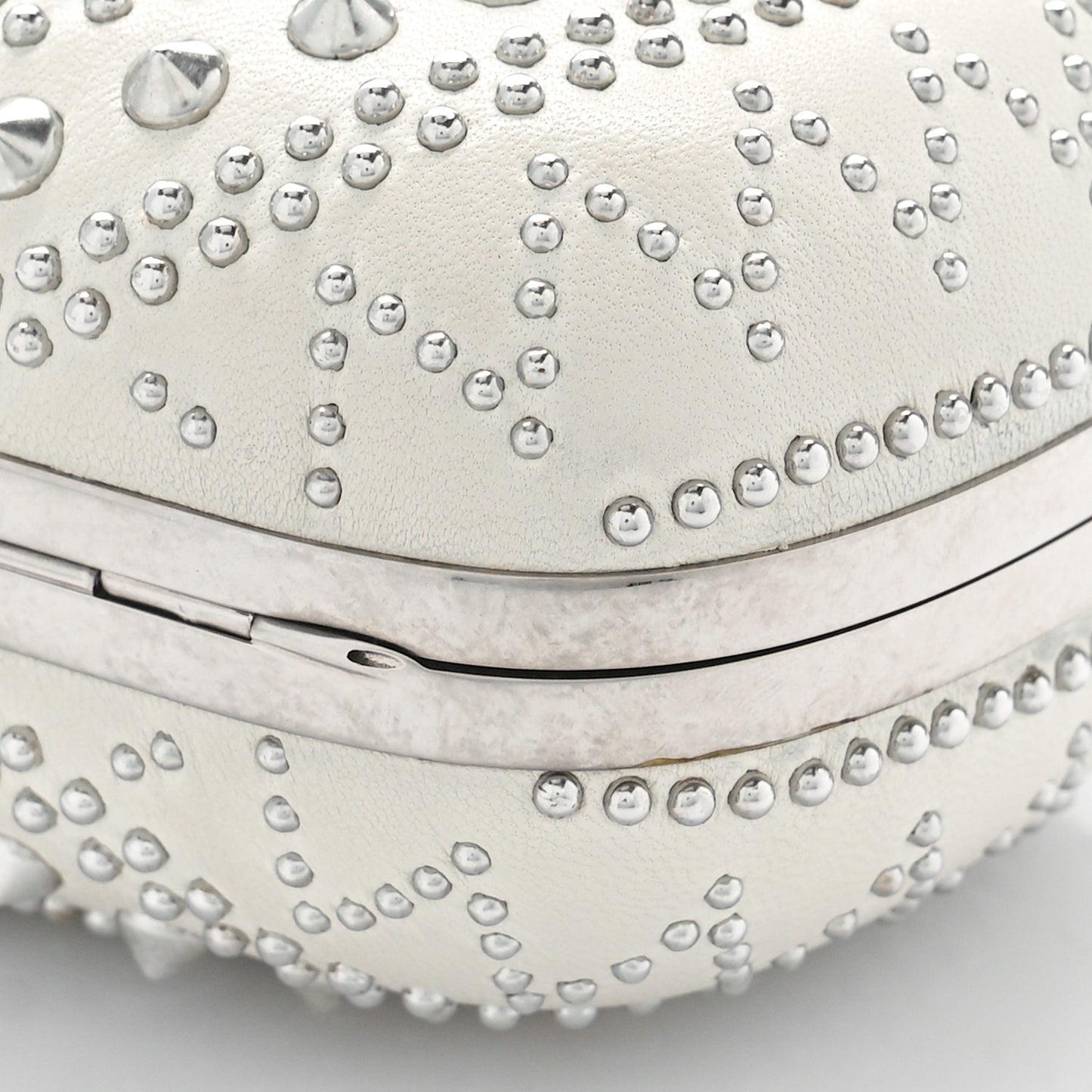 Nappa Studded Crochet Skull Box Clutch Ivory